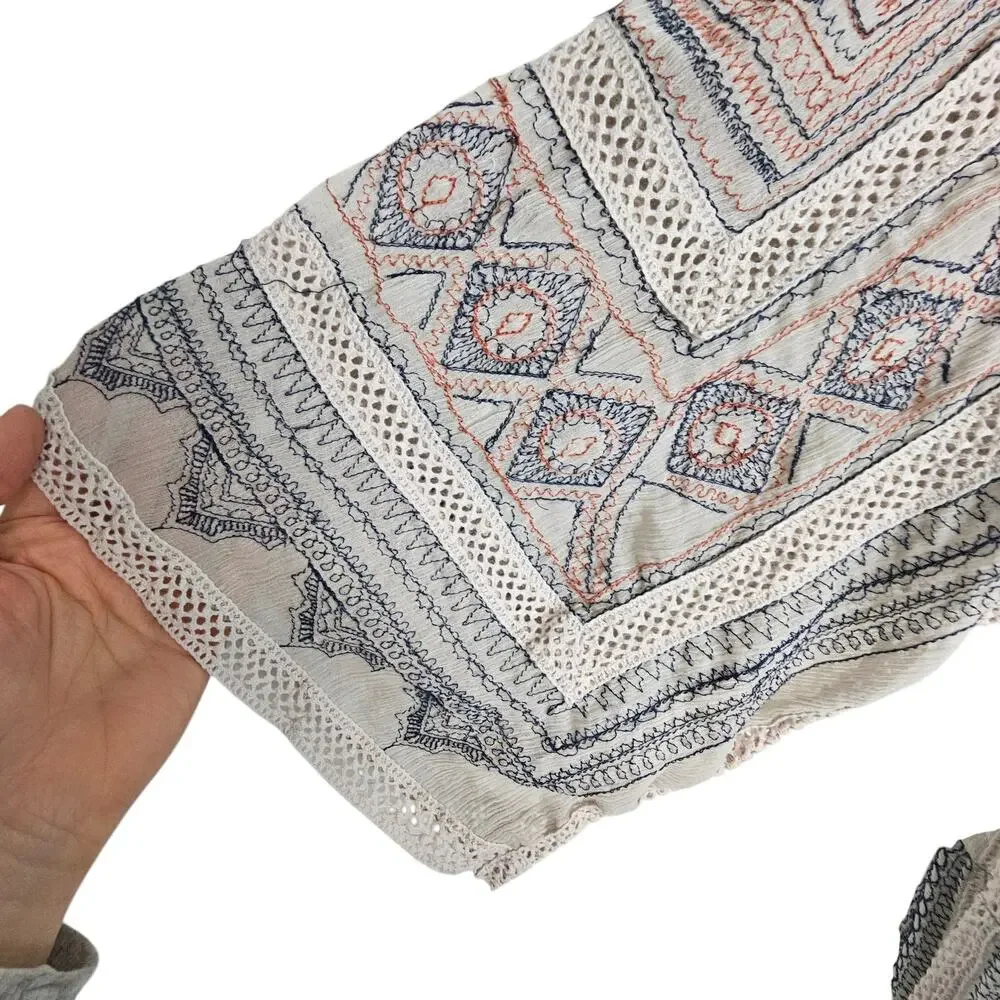 Maeve Cream Boho Midi Dress with Blue and Rust Accents - Picture 5 of 10